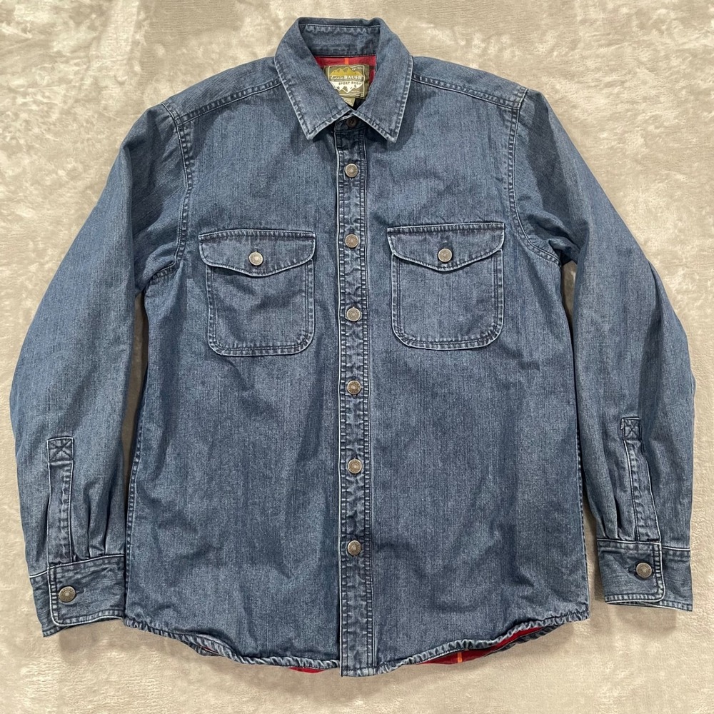 Vintage Eddie Bauer Denim Jacket Mens Medium Flannel Fleece Lined Barn Chore